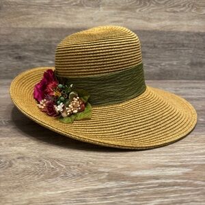 Toucan Collection Straw Hat‎ Green Band with Decorative flowers